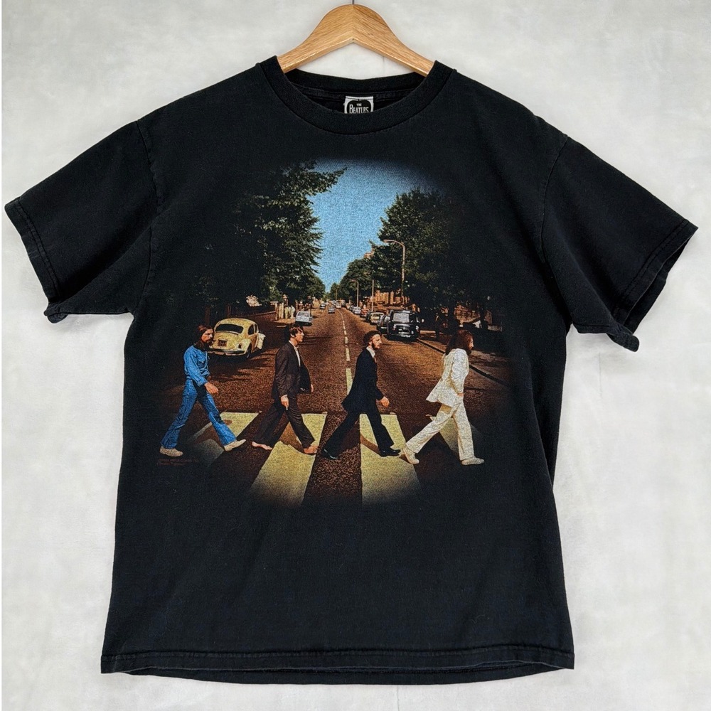 Vintage 2005 Beatles Abbey Road T Shirt Double Sided Apple Corps Black Medium